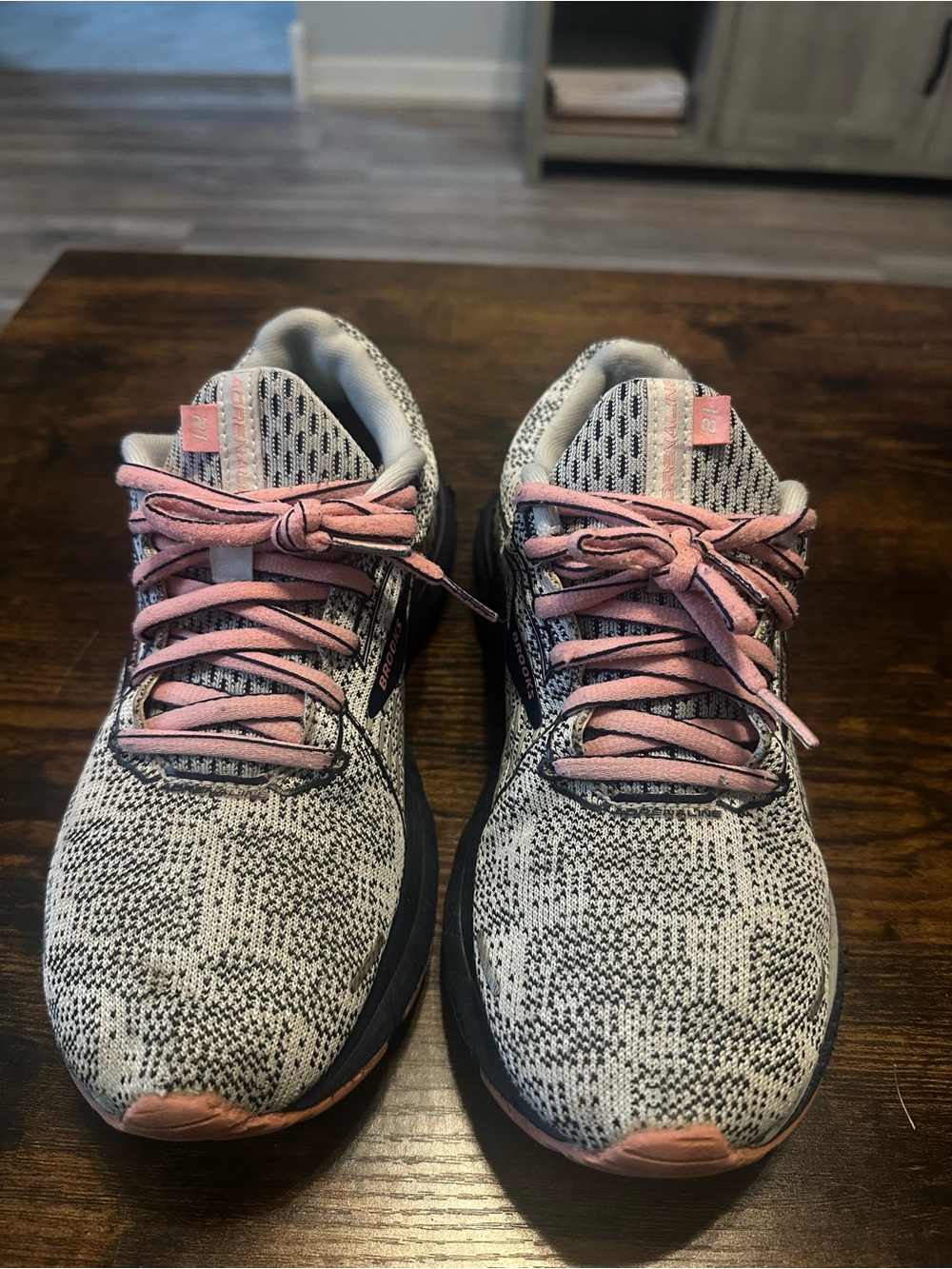 Brooks Women’s Gray Knit Running Shoes with Pink Laces